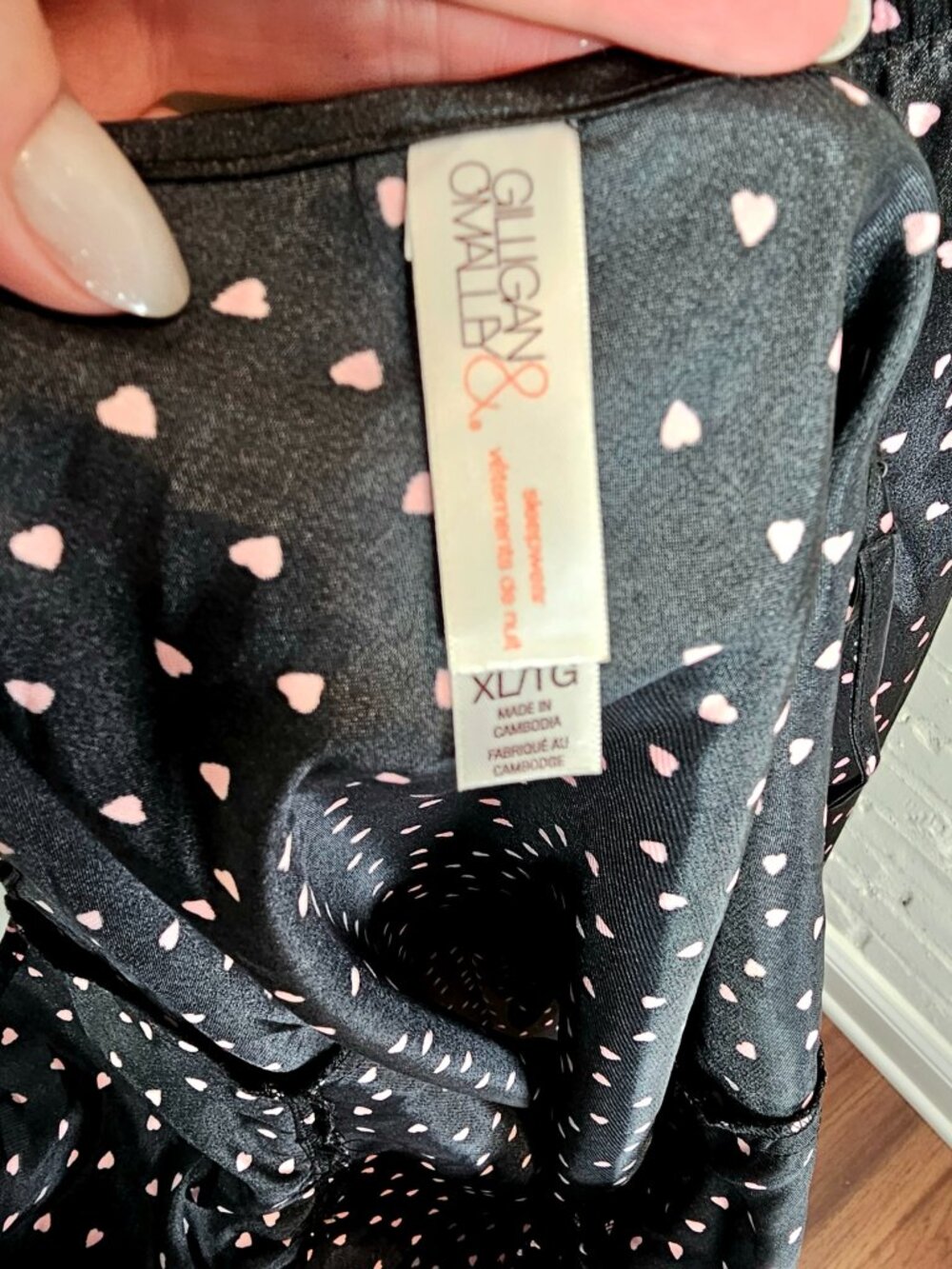 Gilligan & O'Malley Satin Cami Pajama Set NWT Size XL Black Pink Heart Print - Picture 6 of 8
